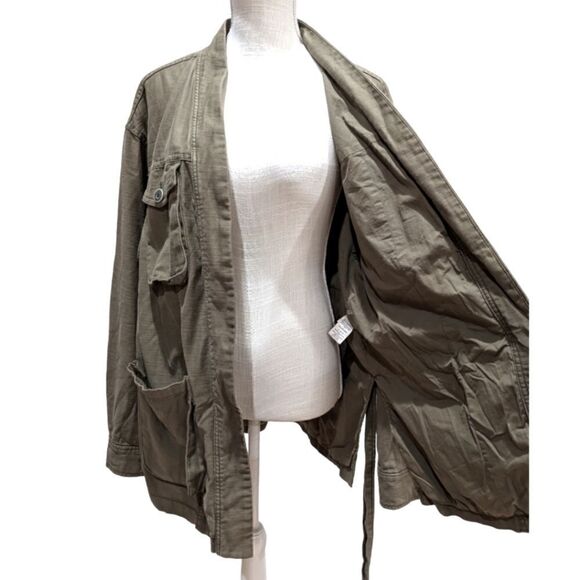 Free People Army Green Military Warp Jacket Cargo Utility Trench belted Size M - Picture 13 of 15
